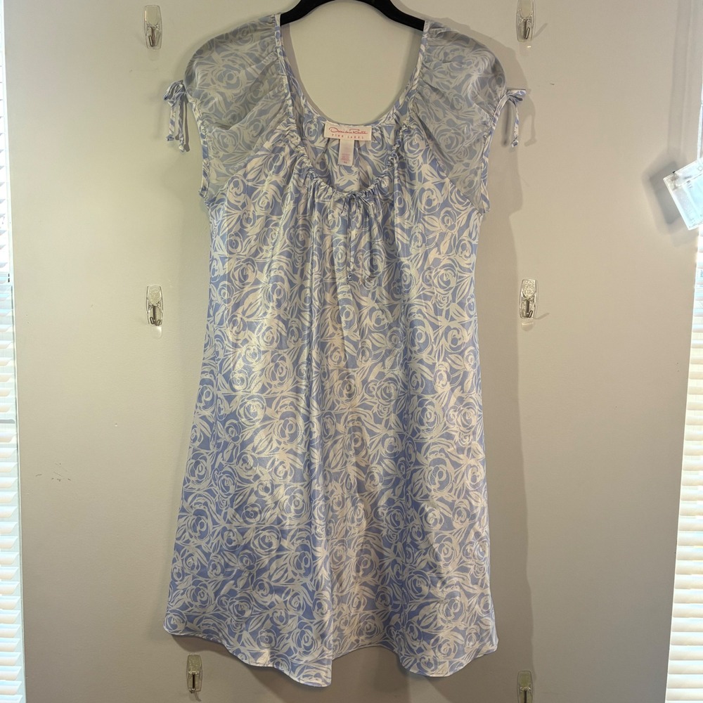 VTG Oscar de la Renta Nightgown Sleepwear Floral Print‎ Short Sleeve Size M